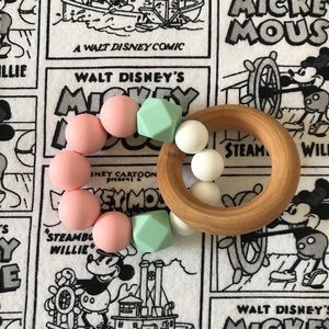 Mommy and Baby Silicone Beaded Teether Wooden Ring
